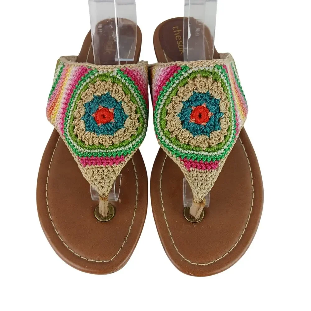 The Sak SZ 10 Shana Rainbow Stripe Hand Crochet Thong Sandals